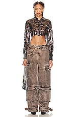 Coperni Lace Cropped Long Sleeve Shirt in Chocolate, view 4, click to view large image.