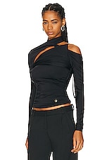 Coperni Asymetric Twisted Top in Black, view 3, click to view large image.