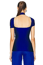 Coperni Asymmetric Draped Jersey Top in Blue, view 4, click to view large image.