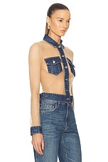 Coperni Tulle Illusion Denim Top in Beige & Blue, view 2, click to view large image.