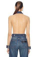 Coperni Tulle Illusion Denim Top in Beige & Blue, view 3, click to view large image.