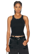 Coperni Studded Logo Tank Top in Black & Silver, view 1, click to view large image.