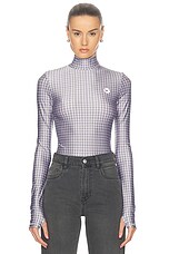 Coperni Tight High Neck Top in Green & White Check, view 1, click to view large image.