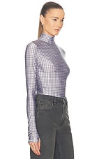 Coperni Tight High Neck Top in Green & White Check, view 2, click to view large image.