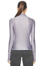 Coperni Tight High Neck Top in Green & White Check, view 4, click to view large image.