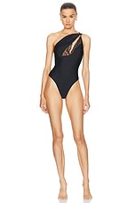 Coperni Asymmetric Swimsuit in Black, view 1, click to view large image.