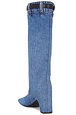 Coperni Denim Open Knee Bridge Boot in Washed Blue, view 3, click to view large image.