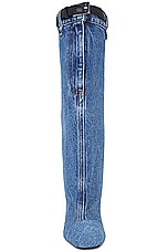 Coperni Denim Open Knee Bridge Boot in Washed Blue, view 4, click to view large image.