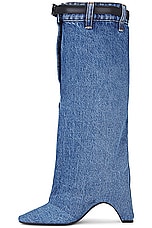 Coperni Denim Open Knee Bridge Boot in Washed Blue, view 5, click to view large image.
