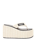 Coperni Branded Raffia Wedge Sandal in Beige, view 1, click to view large image.