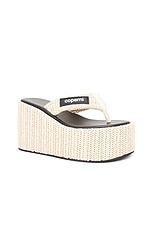 Coperni Branded Raffia Wedge Sandal in Beige, view 2, click to view large image.