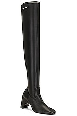 Coperni Stretch Thigh High Boots in Black, view 2, click to view large image.