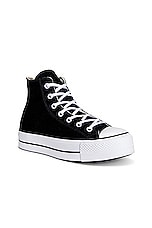 Converse Chuck Taylor All Star Platform Hi Tops Canvas in Black, White, White, view 2, click to view large image.