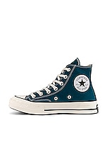 Converse Chuck 70 Hi Tops in Teal Universe, Egret, Black, view 5, click to view large image.