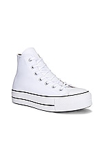 Converse Chuck Taylor All Star Platform Canvas High Tops in White & Black, view 2, click to view large image.