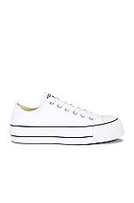 Converse Chuck Taylor All Star Platform Canvas Low Tops in White & Black, view 1, click to view large image.