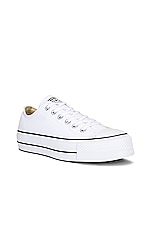 Converse Chuck Taylor All Star Platform Canvas Low Tops in White & Black, view 2, click to view large image.