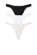 Cou Cou Intimates The 3 Pack Thong in Black, White, & English Rose, view 1, click to view large image.