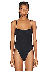 Cou Cou Intimates The Pointelle Bodysuit in Black, view 2, click to view large image.