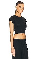 Cou Cou Intimates The Cropped Baby Tee in Black Pointelle, view 2, click to view large image.