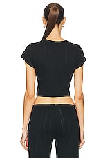 Cou Cou Intimates The Cropped Baby Tee in Black Pointelle, view 3, click to view large image.