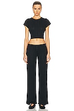 Cou Cou Intimates The Cropped Baby Tee in Black Pointelle, view 4, click to view large image.