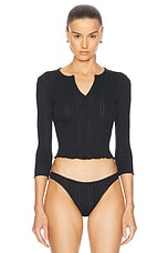 Cou Cou Intimates The Baby Henley Top in Black, view 1, click to view large image.