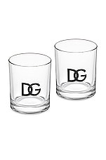 Dolce & Gabbana Casa Set Of 2 Logo Water Glasses in Clear And Black, view 1, click to view large image.