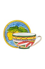 Dolce & Gabbana Casa Carretto Lemon Tea Cup And Saucer Set in Multicolor, view 1, click to view large image.