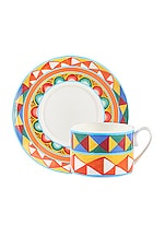Dolce & Gabbana Casa Carretto Orange Tea Cup And Saucer Set in Multicolor, view 1, click to view large image.