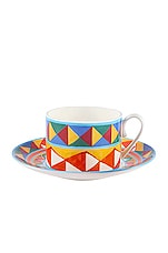 Dolce & Gabbana Casa Carretto Orange Tea Cup And Saucer Set in Multicolor, view 2, click to view large image.