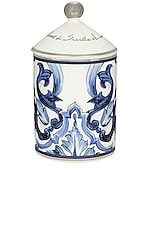 Dolce & Gabbana Casa Mediterraneo Ceramic Sicilian Neroli &amp; Lemon Scented Candle in Blue & White, view 1, click to view large image.