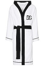 Dolce & Gabbana Casa Logo Hooded Bathrobe in Black & White, view 1, click to view large image.
