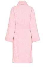 Dolce & Gabbana Casa Logo Jacquard Bathrobe in Pink, view 2, click to view large image.