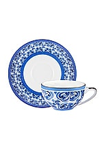 Dolce & Gabbana Casa Fiore Piccolo Espresso Cup And Saucer Set in Blue Mediterraneo, view 1, click to view large image.