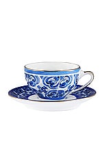Dolce & Gabbana Casa Fiore Piccolo Espresso Cup And Saucer Set in Blue Mediterraneo, view 2, click to view large image.