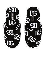 Dolce & Gabbana Casa All Over Dg Logo Slippers in Black, view 4, click to view large image.
