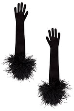 David Koma Feather Long Gloves in Black, view 1, click to view large image.