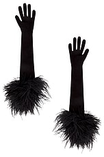 David Koma Feather Long Gloves in Black, view 2, click to view large image.