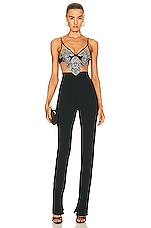 David Koma Crystal Flower Embroidered Patches Jumpsuit in Black & Silver, view 1, click to view large image.