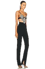 David Koma Crystal Flower Embroidered Patches Jumpsuit in Black & Silver, view 2, click to view large image.