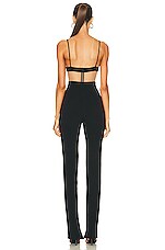 David Koma Crystal Flower Embroidered Patches Jumpsuit in Black & Silver, view 3, click to view large image.