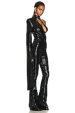 David Koma Asymmetric Bra Sequin Jumpsuit in Black, view 2, click to view large image.