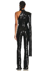 David Koma Asymmetric Bra Sequin Jumpsuit in Black, view 4, click to view large image.