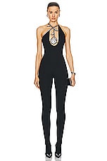 David Koma Crystal Rose Flower Jumpsuit in Black & Silver, view 1, click to view large image.