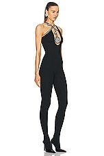 David Koma Crystal Rose Flower Jumpsuit in Black & Silver, view 2, click to view large image.