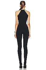 David Koma Crystal Rose Flower Jumpsuit in Black & Silver, view 3, click to view large image.