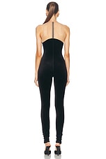 David Koma Wave Neckline Velvet Catsuit in Black, view 3, click to view large image.