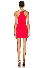 David Koma Crystal Halter Cut Out Mini Dress in Red, Red, & Silver, view 4, click to view large image.