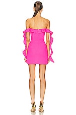 David Koma Ruffle Arch Leg Cut Out Mini Dress in Neon Pink, view 4, click to view large image.